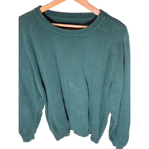 Vintage Eddie Bauer Ribbed Fisherman Crewneck Sweater Green Cotton 90s Size XLT - Picture 2 of 8